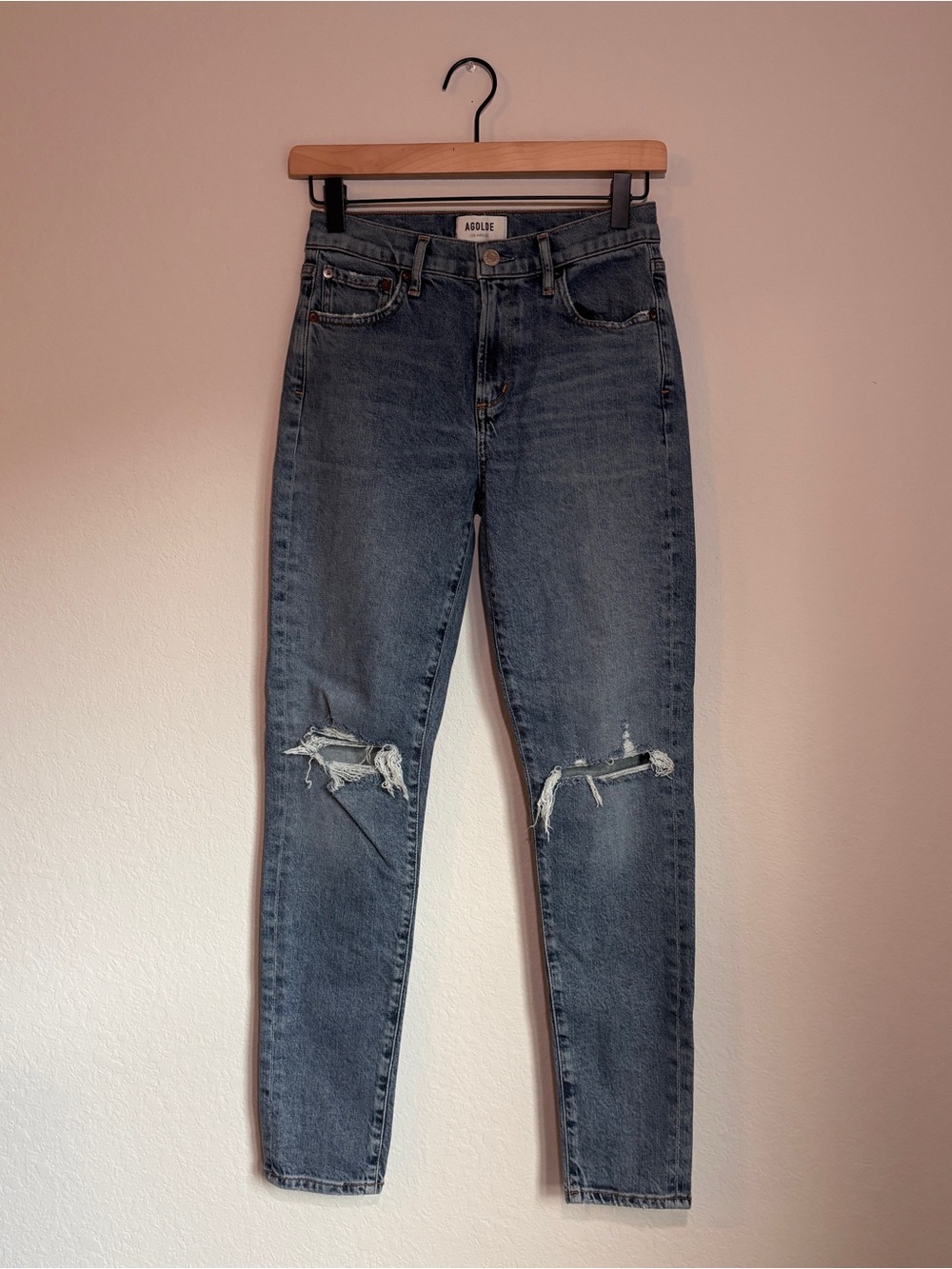 AGOLDE Sophie Skinny Jeans 25 Organic Cotton Lyocell Distressed Blue Streetwear